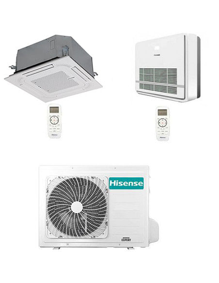 Climatizzatore Condizionatore Hisense Cassetta 4 vie + Console R32 Dual Split Inverter 9000 + 9000 BTU con U.E. 2AMW52U4RXC N...