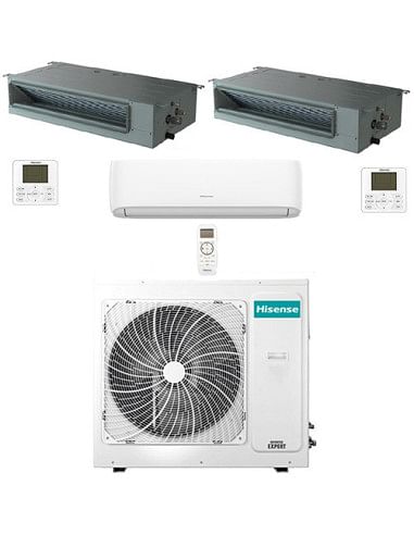 Climatizzatore Condizionatore Hisense R32 Trial Split Inverter Canalizzabile più Hi Comfort Wifi 9000 + 9000 + 18000 BTU con ...