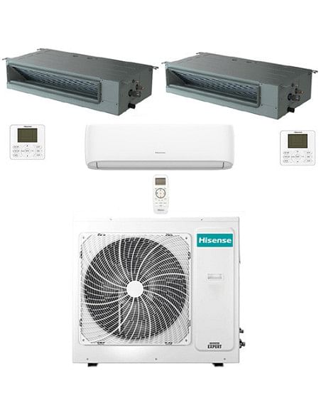 Climatizzatore Condizionatore Hisense R32 Trial Split Inverter Canalizzabile più Hi Comfort Wifi 9000 + 9000 + 18000 BTU con ...