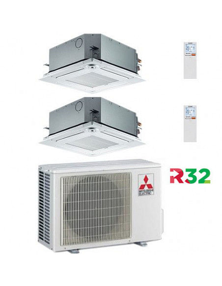 Climatizzatore Condizionatore Mitsubishi Cassetta R32 SLZ-M Dual Split Inverter 9000 + 9000 BTU con U.E. MXZ-2F42VF Classe A+...