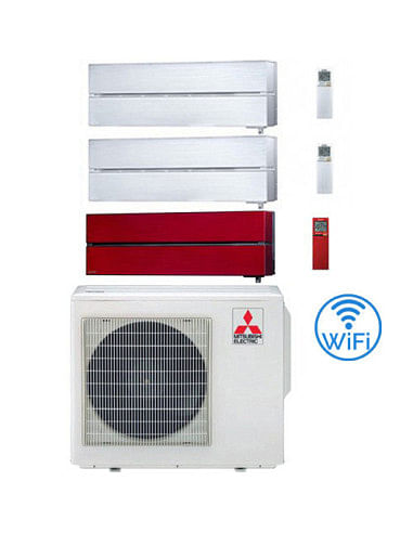 Climatizzatore Condizionatore Mitsubishi Kirigamine Style Wifi R32 Rosso + Bianco perla Trial Split Inverter 9000 + 9000 + 18...