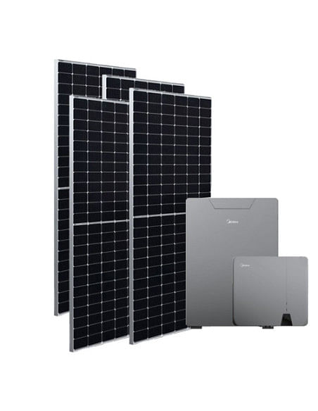 Kit fotovoltaico da 6 kW composto da Inverter Ibrido MIDEA MHELIOS FLEX-A da 6 KW e pacco batteria da 5kWh MIDEA + nº14 panne...