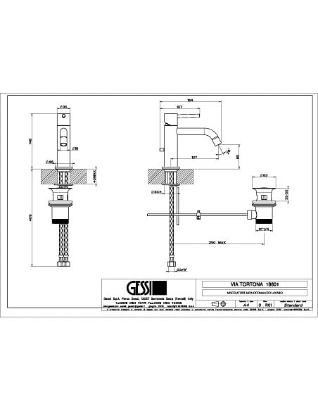Gessi VIA TORTONA miscelatore lavabo con scarico e flessibili di collegamento, finitura cromo 18601/031 - Climaway
