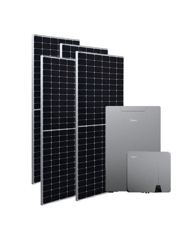 Kit fotovoltaico da 6 kW composto da Inverter Ibrido MIDEA MHELIOS FLEX-A da 6 KW e pacco batteria da 10kWh MIDEA + nº14 pann...