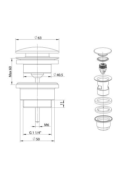 Piletta di scarico Jacuzzi click-clack universale per bidet - lavabo cromo 1751051JA01 - Climaway