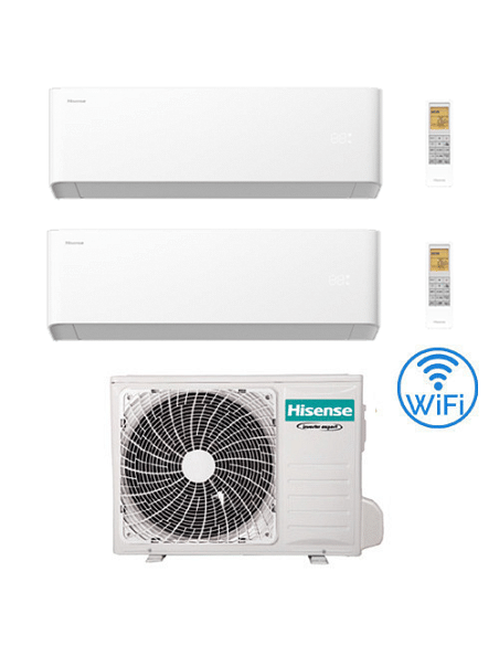 Climatizzatore Condizionatore Hisense Uni HB Wifi R32 Dual Split Inverter 7000 + 7000 BTU con U.E. 2AMW35U4RGC Classe A++/A+ ...