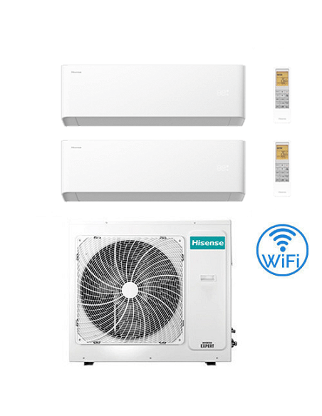 Climatizzatore Condizionatore Hisense Uni HB Wifi R32 Dual Split Inverter 9000 + 18000 BTU con U.E. 3AMW62U4RJC Classe A++/A+...