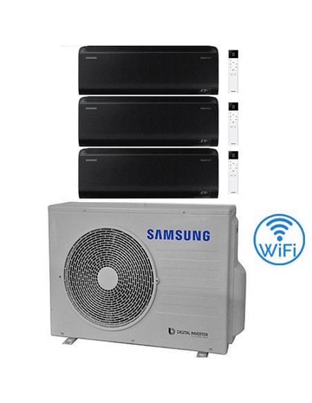 Climatizzatore Condizionatore Samsung Windfree BLACK R32 Wifi Trial Split Inverter 7000 + 7000 + 9000 BTU con U.E. AJ052TXJ3K...