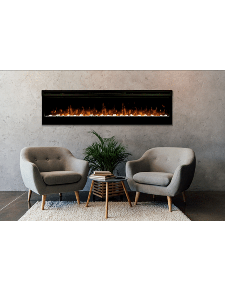 Caminetto elettrico a led da incasso con vetro MaisonFire serie Thera Grande con ciottoli di vetro - Riscaldamento attivabile...