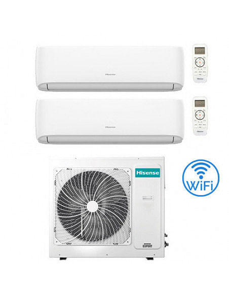 Climatizzatore Condizionatore Hisense Hi Comfort Wifi R32 Dual Split Inverter 9000 + 12000 BTU con U.E. 3AMW52U4RJC Classe A+...