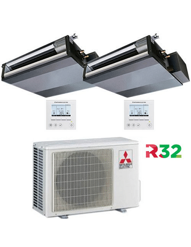 Climatizzatore Condizionatore Mitsubishi Canalizzabile R32 SEZ-M DA Dual Split Inverter CON COMANDI A FILO 9000 + 12000 BTU c...