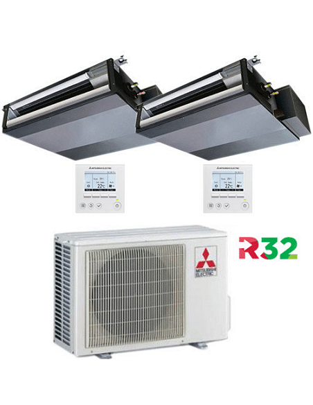 Climatizzatore Condizionatore Mitsubishi Canalizzabile R32 SEZ-M DA Dual Split Inverter CON COMANDI A FILO 9000 + 12000 BTU c...