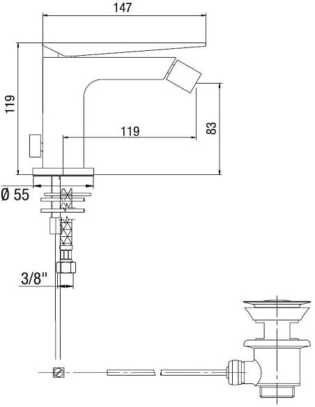Rubinetto Miscelatore per bidet serie Beam Jacuzzi con scarico automatico 0AM00094JA00 cromato - Climaway