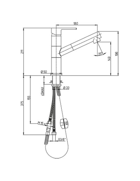 Rubinetto Miscelatore monoforo per lavello cucina Piralla serie Cuore con doccia due getti estraibile 0CI00562A16 cromato - C...