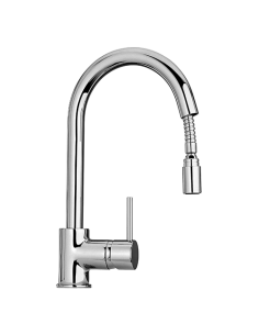 Rubinetto Miscelatore monoforo per lavello cucina Piralla serie Essenza con canna alta orientabile e doccia monogetto estraib...