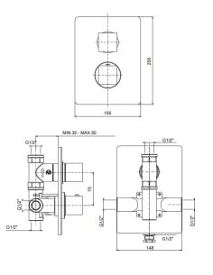 Miscelatore Jacuzzi termostatico incasso per doccia serie Glint ad una uscita con rubinetto di arresto 0IQ00445JA00 cromo - C... 2
