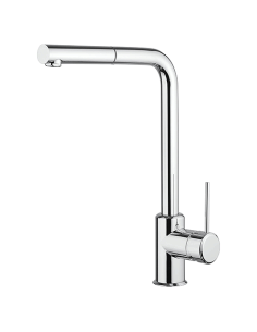 Rubinetto Miscelatore monoforo per lavello cucina Piralla serie Lione con canna alta orientabile e doccia monogetto estraibil...