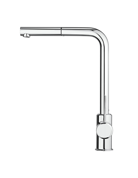 Rubinetto Miscelatore monoforo per lavello cucina Piralla serie Lione con canna alta orientabile e doccia monogetto estraibil...