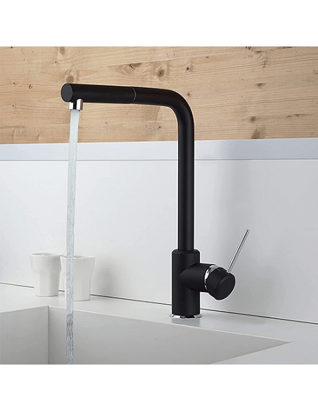 Rubinetto Miscelatore monoforo per lavello cucina Piralla serie Lione con canna alta orientabile e doccia monogetto estraibil...