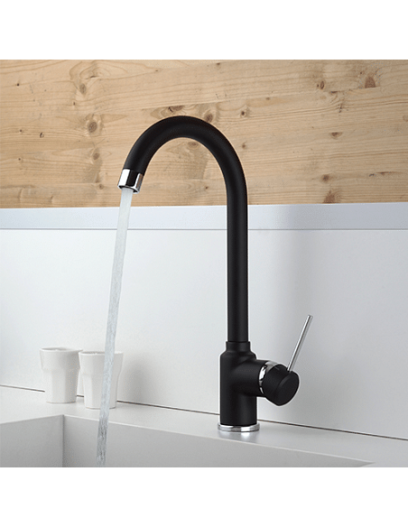 Rubinetto Miscelatore monoforo per lavello cucina Piralla serie Lione con canna alta orientabile 0LIYO104A21 nero opaco - Cli...