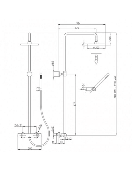 Colonna doccia termostatica Jacuzzi Lumos YO con deviatore integrato e flessibile 0LMYO199JA00 nero opaco - Climaway