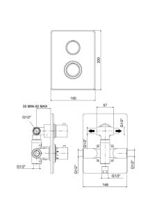 Gruppo incasso doccia Jacuzzi termostatico serie Sunset con rubinetto di arresto e deviatore rotativo 2 uscite 0SU00444JA01 c... 2