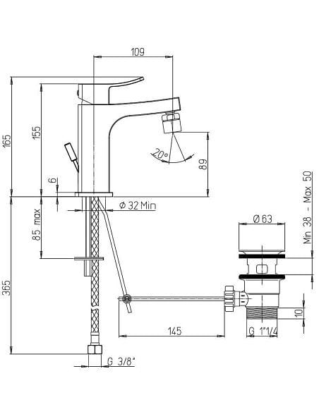 Rubinetto Jacuzzi per bidet serie Tank con scarico automatico 0TN00094JA00 cromato - Climaway