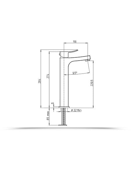 Rubinetto Jacuzzi per lavabo alto serie Tank senza scarico per piletta click clack 0TN00493JA00 cromato - Climaway