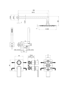 Kit doccia Jacuzzi quadro con doccia incasso con deviatore + braccio + doccetta + supporto snodato con presa acqua art. 0TWYO... 2