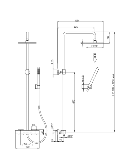 Colonna doccia termostatica Jacuzzi Twinkle YO con deviatore integrato e flessibile 0TWYO199JA00 nero opaco - Climaway