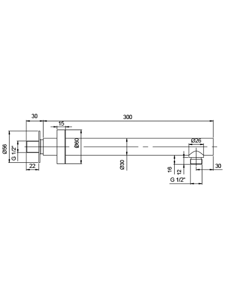 Braccio doccia Jacuzzi tondo a parete lunghezza 300mm diam. 30 mm art. 1111074JA00 cromato - Climaway