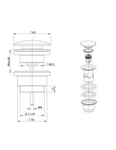 Piletta di scarico Jacuzzi click-clack universale per bidet - lavabo nero opaco 1751011JAYO - Climaway 2