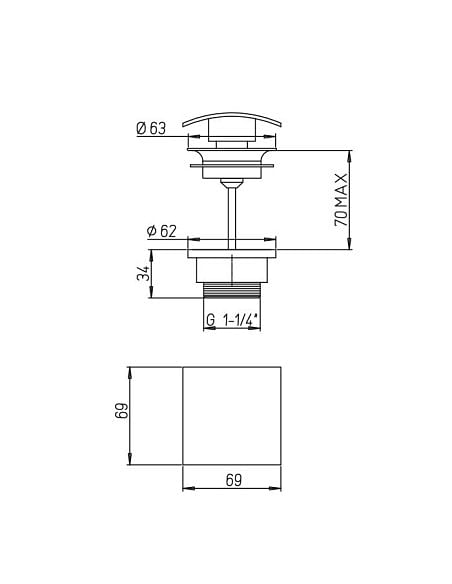Piletta di scarico Jacuzzi click-clack universale testa quadra per bidet - lavabo cromo 1751012JA00 - Climaway