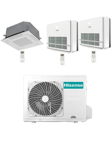 Climatizzatore Condizionatore Hisense Cassetta + Console R32 Trial Split Inverter 9000 + 9000 + 9000 BTU con U.E. 3AMW72U4RJC...