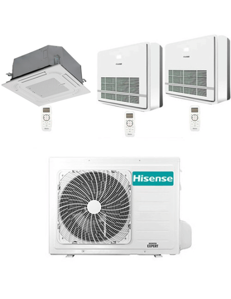 Climatizzatore Condizionatore Hisense Cassetta + Console R32 Trial Split Inverter 9000 + 9000 + 9000 BTU con U.E. 3AMW72U4RJC...