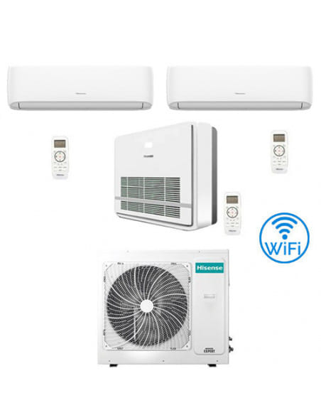 Climatizzatore Condizionatore Hisense R32 Trial Split Inverter Hi Comfort Wifi 7000 + 9000 Console + 12000 BTU con U.E. 3AMW7...