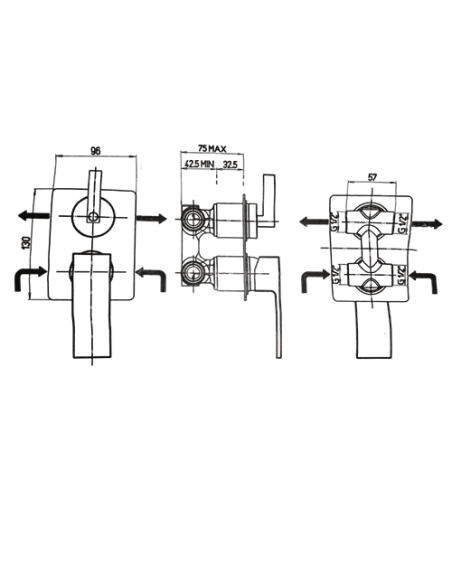 Miscelatore Piralla incasso per doccia serie Artic con deviatore 0AC00400A23 cromato - Climaway