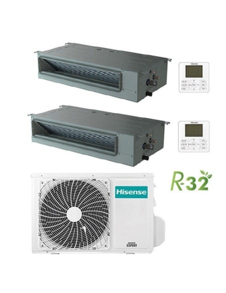 Climatizzatore Condizionatore Hisense Canalizzabile R32 Dual Split Inverter 9000 + 18000 BTU con U.E. 3AMW62U4RJC Classe A++/...