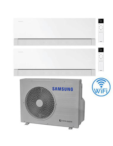 Climatizzatore Condizionatore Samsung WINDFREE PREMIÈRE Essential White Wifi Dual Split R32 Inverter 9000 + 9000 BTU con U.E....