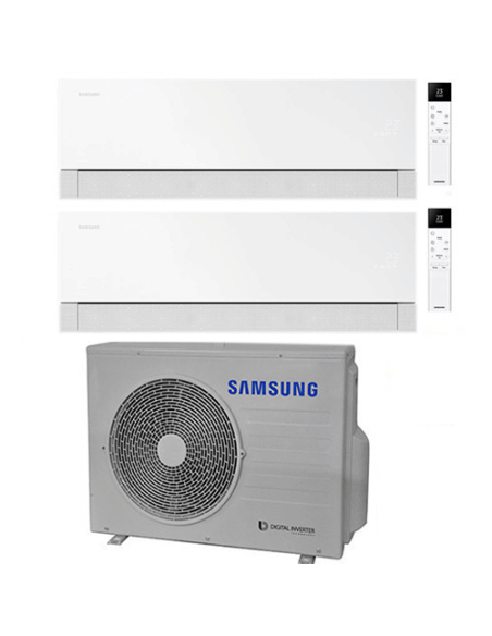 Climatizzatore Condizionatore Samsung WINDFREE PREMIÈRE Essential White Wifi Dual Split R32 Inverter 9000 + 12000 BTU con U.E...
