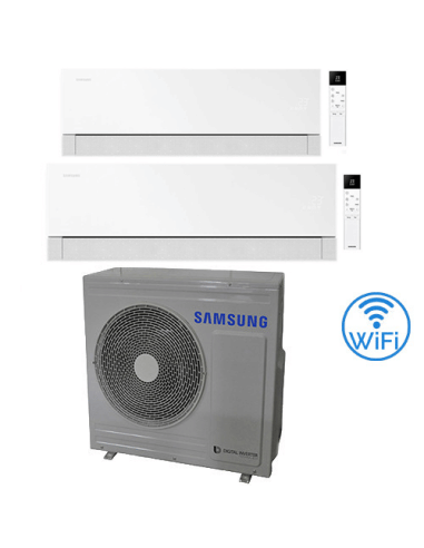 Climatizzatore Condizionatore Samsung WINDFREE PREMIÈRE Essential White Wifi Dual Split R32 Inverter 9000 + 18000 BTU con U.E...