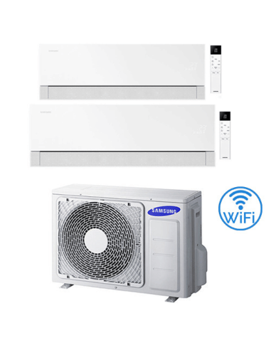 Climatizzatore Condizionatore Samsung WINDFREE PREMIÈRE Essential White Wifi Dual Split R32 Inverter 9000 + 18000 BTU con U.E...