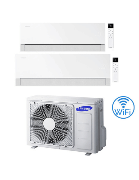 Climatizzatore Condizionatore Samsung WINDFREE PREMIÈRE Essential White Wifi Dual Split R32 Inverter 9000 + 18000 BTU con U.E...