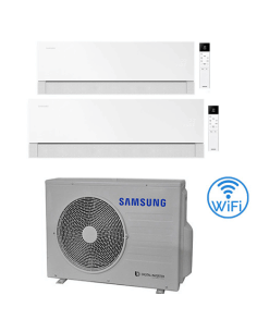 Climatizzatore Condizionatore Samsung WINDFREE PREMIÈRE Essential White Wifi Dual Split R32 Inverter 9000 + 18000 BTU con U.E...