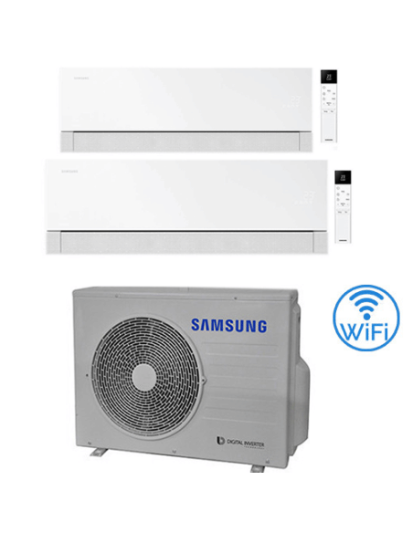 Climatizzatore Condizionatore Samsung WINDFREE PREMIÈRE Essential White Wifi Dual Split R32 Inverter 9000 + 18000 BTU con U.E...