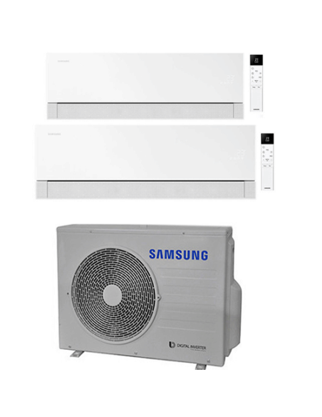 Climatizzatore Condizionatore Samsung WINDFREE PREMIÈRE Essential White Wifi Dual Split R32 Inverter 9000 + 18000 BTU con U.E...