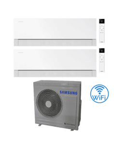 Climatizzatore Condizionatore Samsung WINDFREE PREMIÈRE Essential White Wifi Dual Split R32 Inverter 9000 + 12000 BTU con U.E...