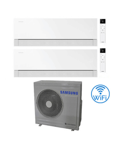 Climatizzatore Condizionatore Samsung WINDFREE PREMIÈRE Essential White Wifi Dual Split R32 Inverter 9000 + 12000 BTU con U.E...