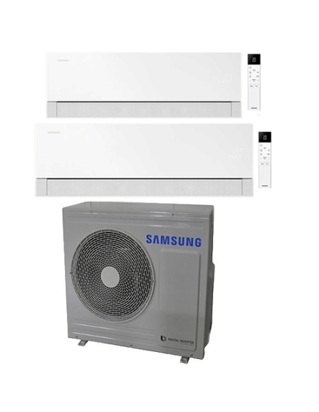 Climatizzatore Condizionatore Samsung WINDFREE PREMIÈRE Essential White Wifi Dual Split R32 Inverter 9000 + 18000 BTU con U.E...