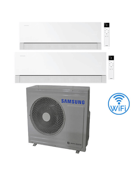 Climatizzatore Condizionatore Samsung WINDFREE PREMIÈRE Essential White Wifi Dual Split R32 Inverter 12000 + 18000 BTU con U....